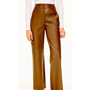 Wilfred Free Aritzia High-Waisted Brown Faux Leather Straight-Leg Pants Womens 4